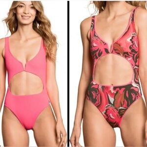 Maaji Coral Lava Reversible Cut-out One-Piece Swimsuit, Size Large, $168